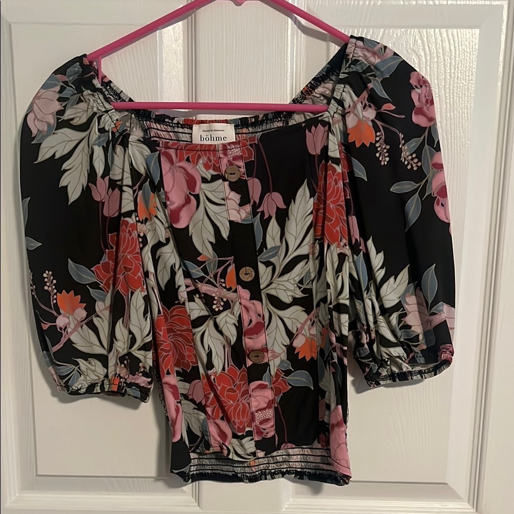 Bohme Floral Black and Pink Women's Top